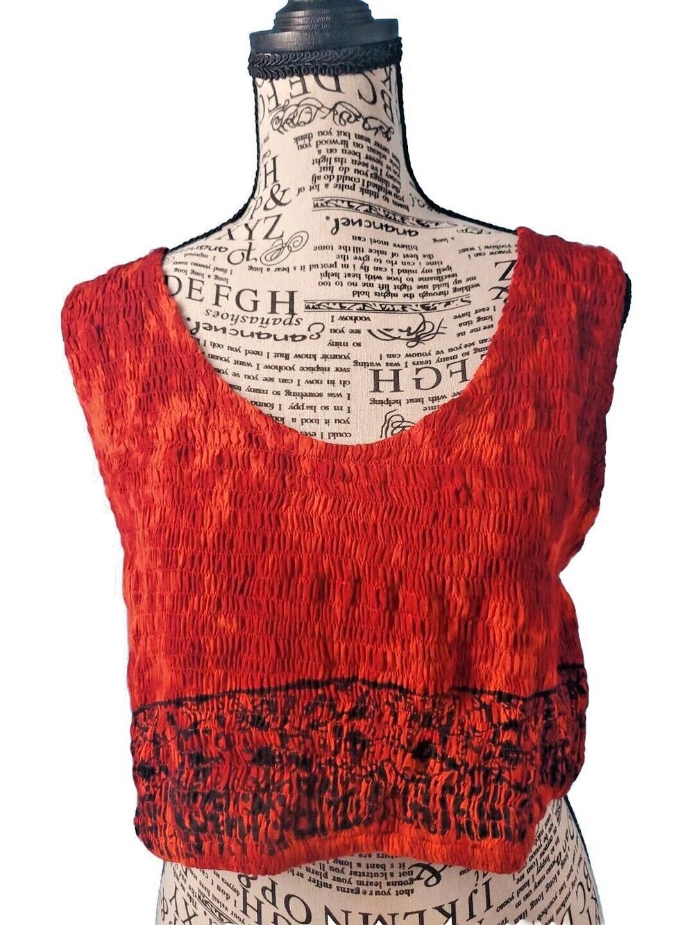 Womens  Crop Top Fire Orage Stretch Smocked Sleeveless OS